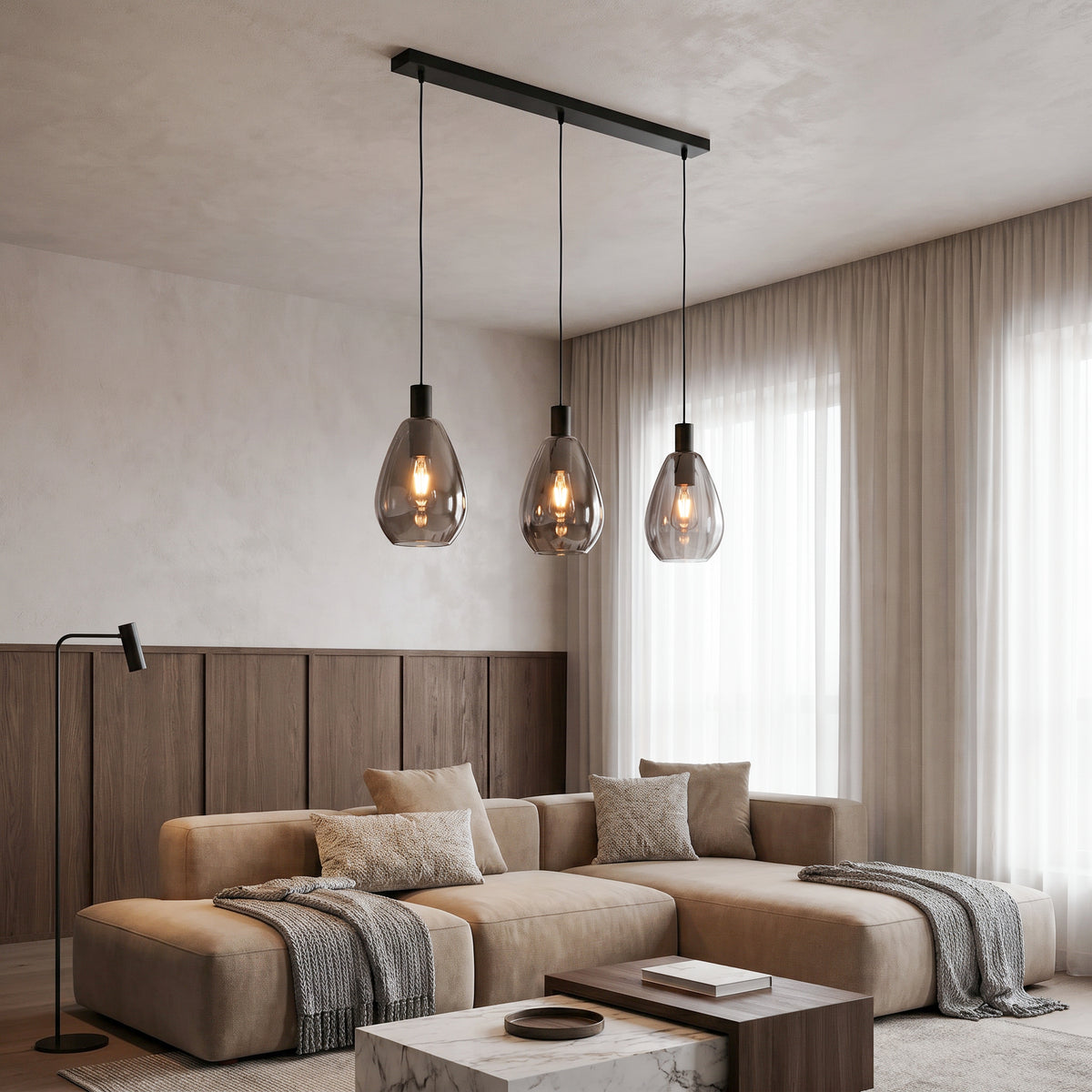 Beleuchtung Hanglamp, 3-lichts, H340 smoke glas