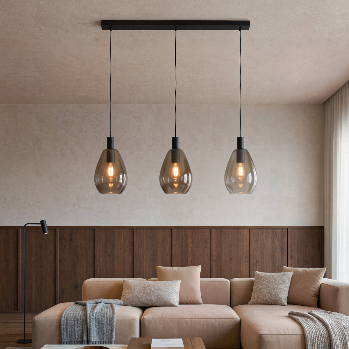 Beleuchtung Hanglamp, 3-lichts, H340 smoke glas