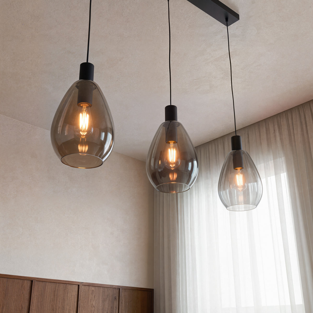 Beleuchtung Hanglamp, 3-lichts, H340 smoke glas