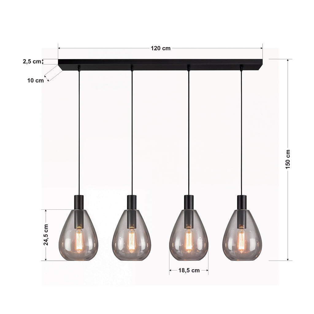 Beleuchtung Hanglamp, 4-lichts, H340 smoke glas