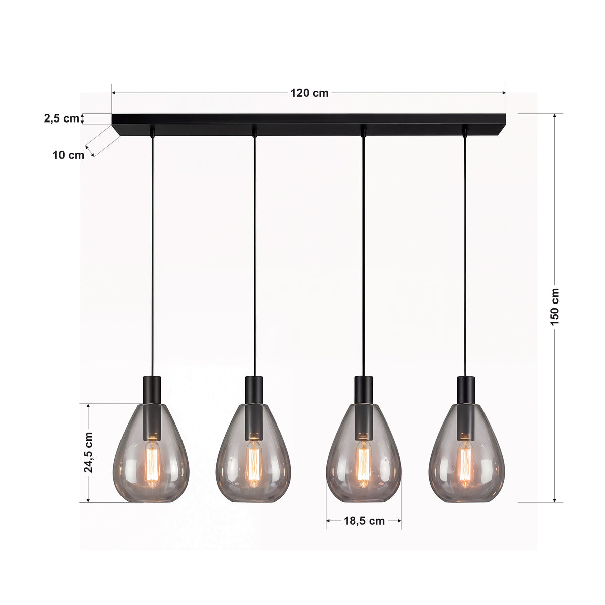Beleuchtung Hanglamp, 4-lichts, H340 smoke glas