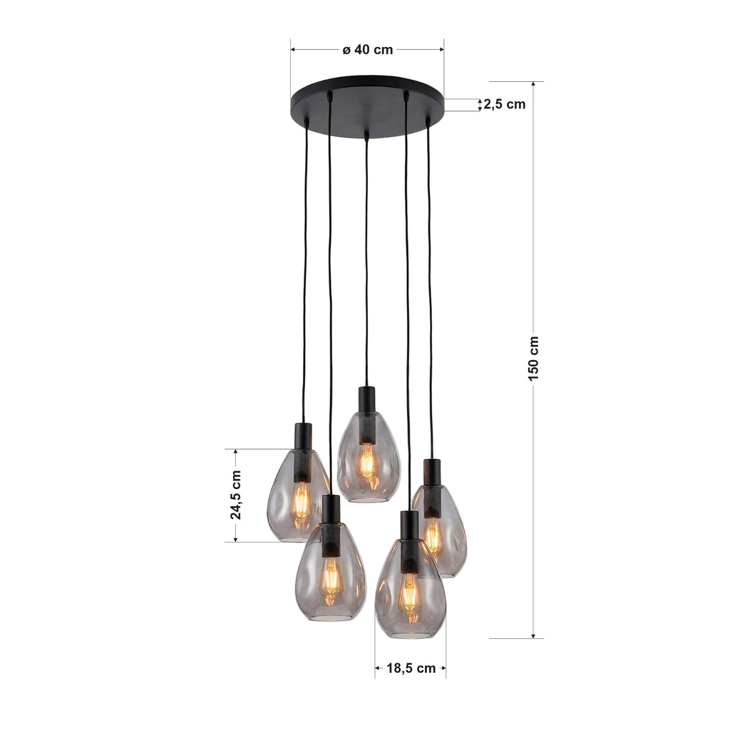 Beleuchtung Hanglamp, 5-lichts, H340 smoke glas