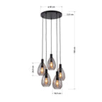 Beleuchtung Hanglamp, 5-lichts, H340 smoke glas