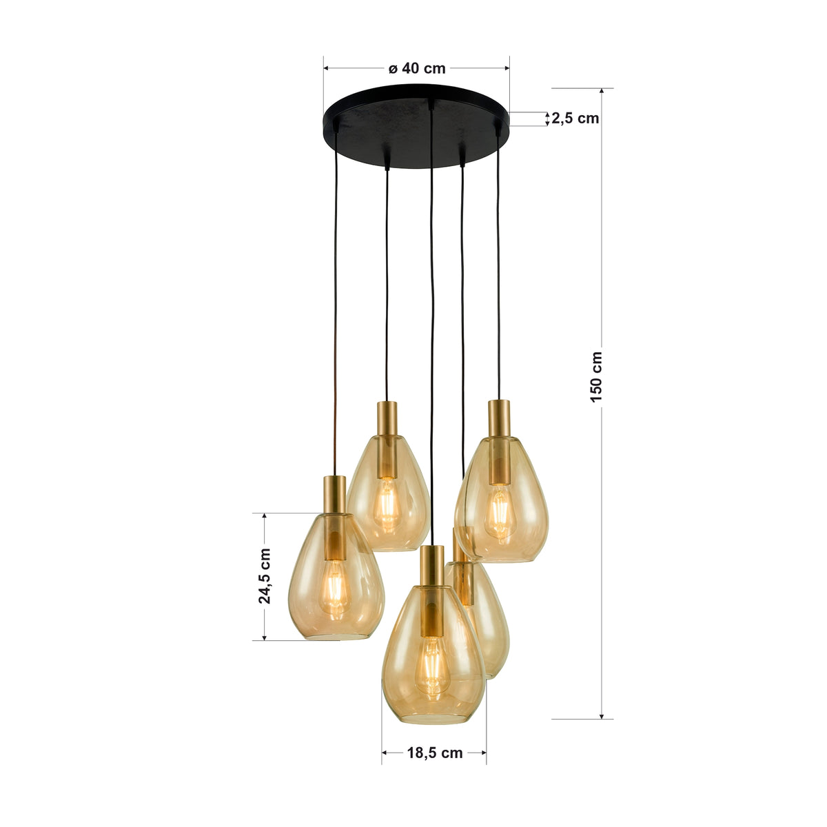Beleuchtung Hanglamp, 5-lichts, H550 amber glas