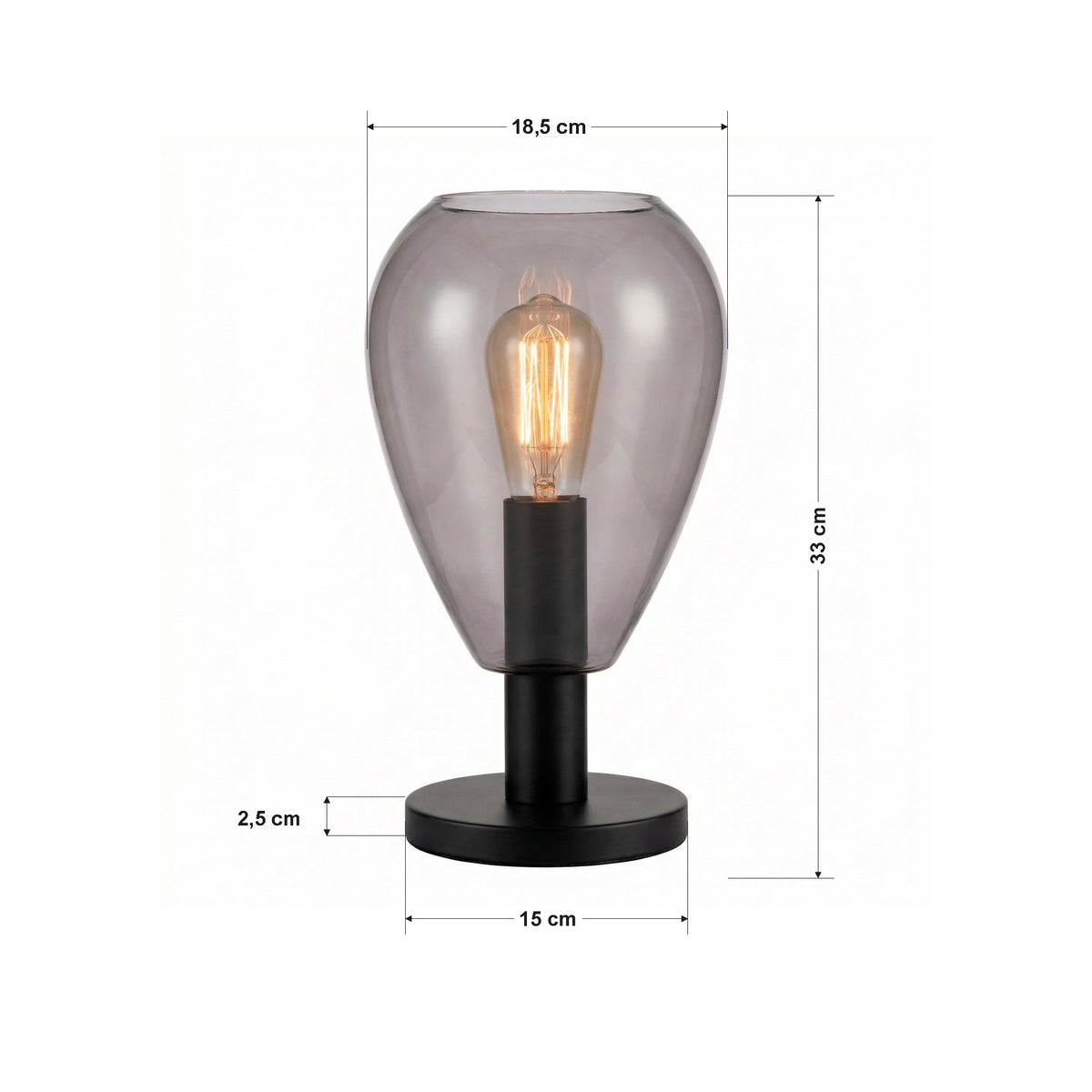 Beleuchtung Tafellamp, 1-lichts, T340 smoke glas