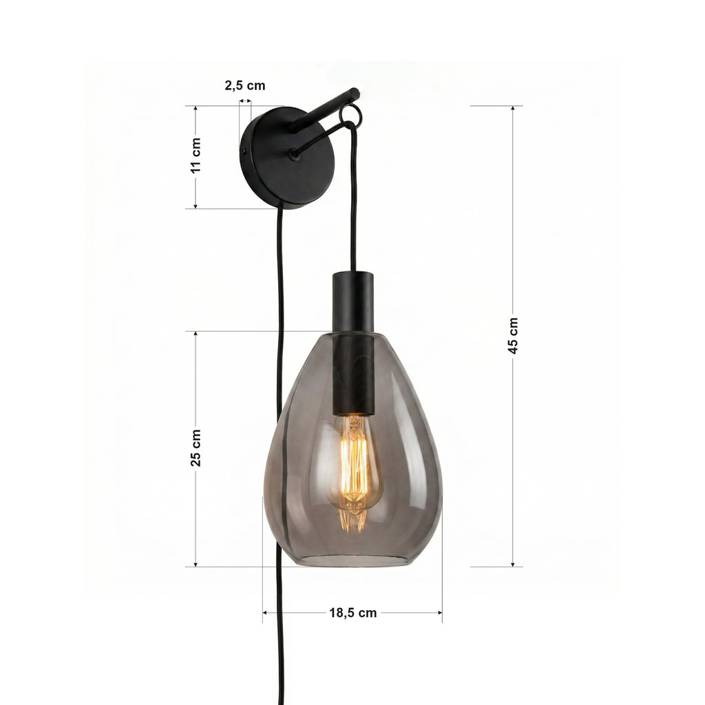 Beleuchtung Wandlamp, 1-lichts, W340 smoke glas