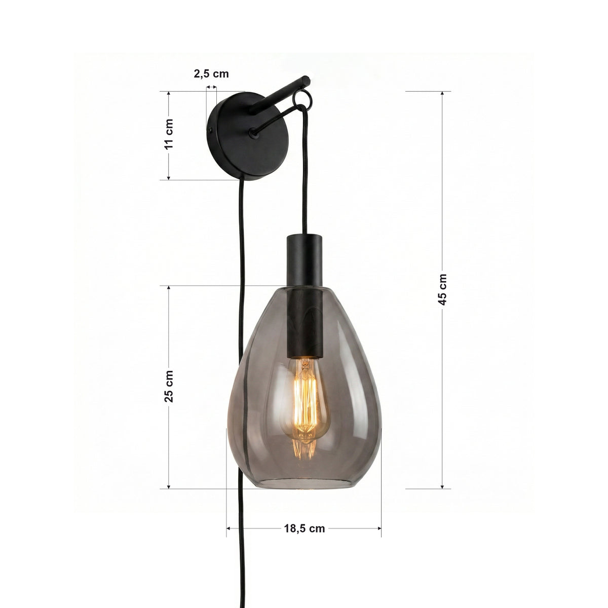 Beleuchtung Wandlamp, 1-lichts, W340 smoke glas