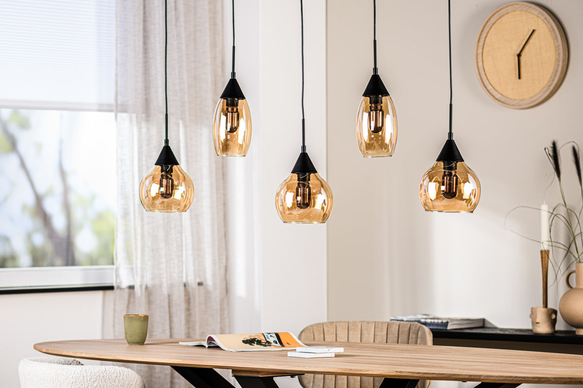 Beleuchtung Hanglamp, 5-lichts, H550 amber glas in Glas
