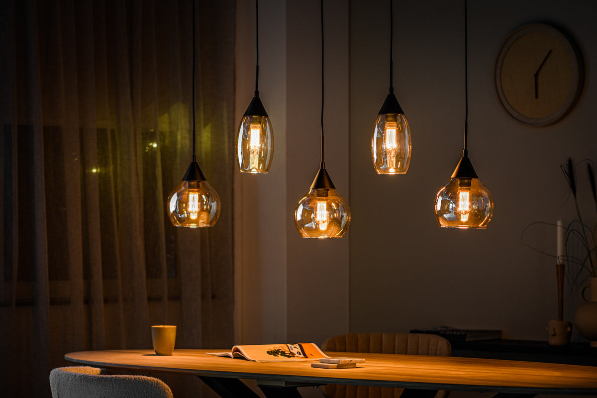 Beleuchtung Hanglamp, 5-lichts, H550 amber glas in Glas