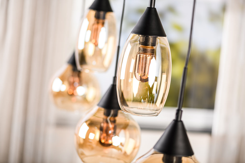 Beleuchtung Hanglamp, 5-lichts, H550 amber glas in Glas
