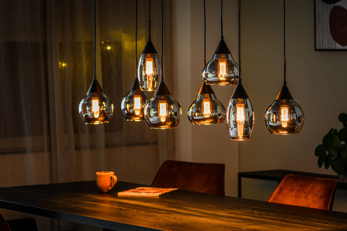 Beleuchtung Hanglamp, 8-lichts, H340 smoke glas in Staal/glas