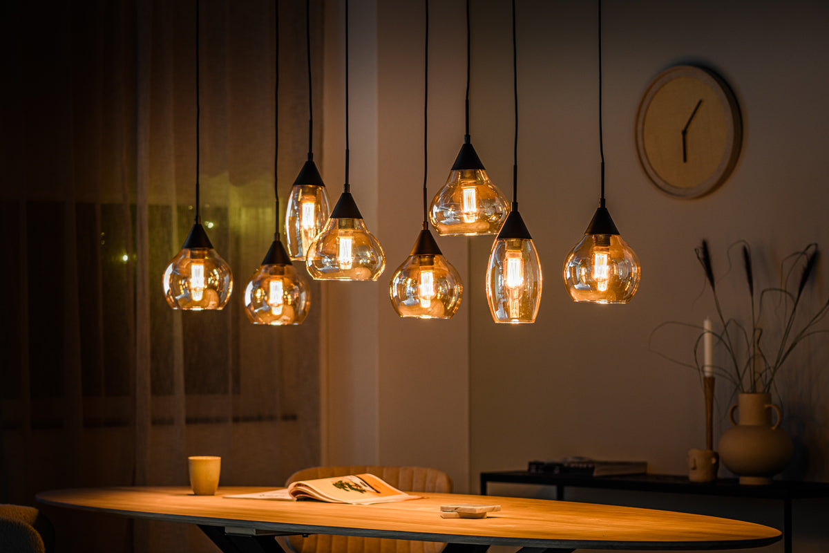 Beleuchtung Hanglamp, 8-lichts, H550 amber glas in Glas