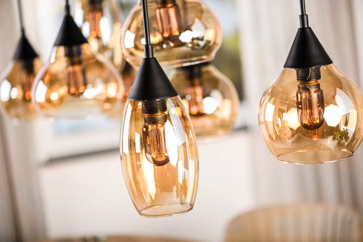 Beleuchtung Hanglamp, 8-lichts, H550 amber glas in Glas