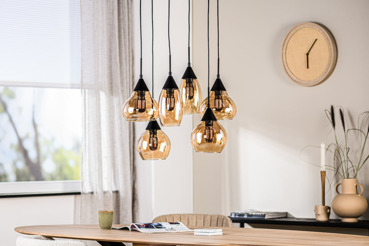 Beleuchtung Hanglamp, 6-lichts, H550 amber glas in Glas
