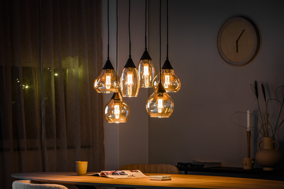 Beleuchtung Hanglamp, 6-lichts, H550 amber glas in Glas