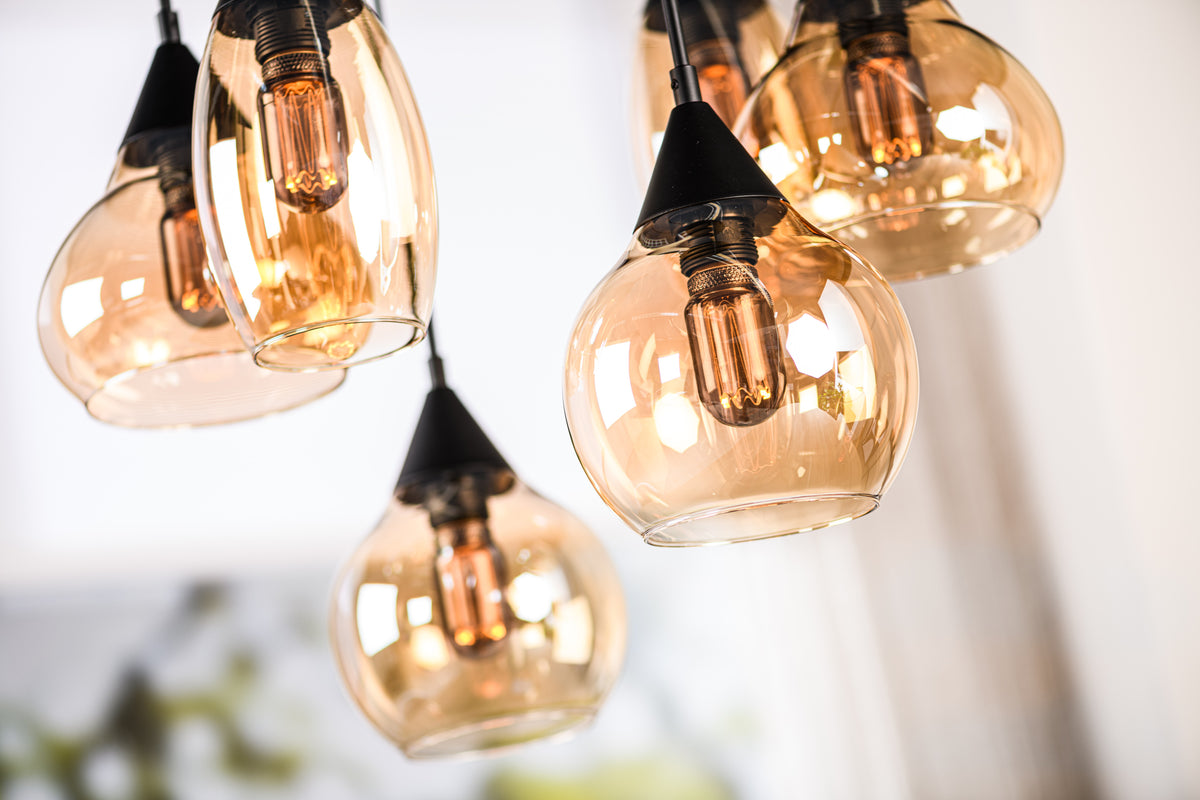 Beleuchtung Hanglamp, 6-lichts, H550 amber glas in Glas