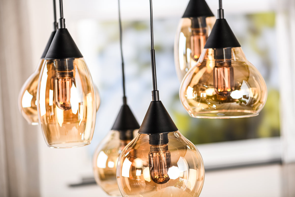 Beleuchtung Hanglamp, 6-lichts, H550 amber glas in Glas